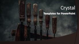  Presentation with tools - PPT theme having set-of-carving-tools background and a wine colored foreground