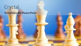  Presentation with chess board - Beautiful slides featuring set of chess figures on the playing board backdrop and a light blue colored foreground