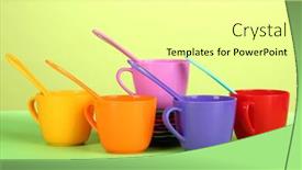  Presentation with light green - Colorful slide deck enhanced with set of children's dishes on light green background backdrop and a white colored foreground