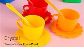  Presentation with light pink - Presentation design consisting of set of children's dishes on light pink background background and a light gray colored foreground