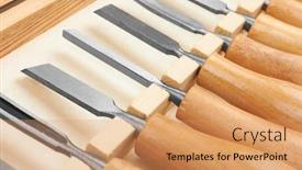  Presentation with box - Amazing PPT theme having set-of-chisels-in-box backdrop and a coral colored foreground