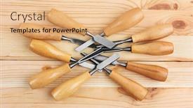  Presentation with wooden - Cool new slide set with set-of-chisels-on-wooden backdrop and a coral colored foreground