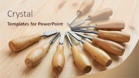  Presentation with wooden - Presentation featuring set-of-chisels-on-wooden background and a lemonade colored foreground
