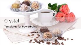  Presentation with peppermint candy cane on white - Slides enhanced with flowers coffee - set of chocolate candies isolated background and a lemonade colored foreground