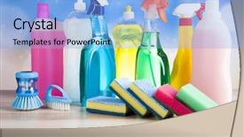  Presentation with product - Slide set enhanced with set of cleaning products home background and a light blue colored foreground