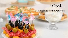  Presentation with snacks - Colorful slide set enhanced with set of cold snacks canape and dessert closeup backdrop and a lemonade colored foreground
