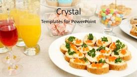  Presentation with beverages - Audience pleasing PPT theme consisting of set of cold snacks canape beverages and dessert closeup backdrop and a lemonade colored foreground