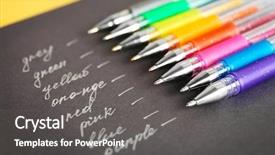  Presentation with notebook paper - PPT theme enhanced with set of colored pens background and a  colored foreground