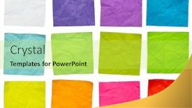  Presentation with sticky notes - Audience pleasing presentation theme consisting of set of colorful crumpled sticky reminder notes isolated on white office communication concept backdrop and a yellow colored foreground