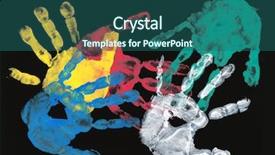  Presentation with hand print - Theme having set of colorful hand prints background and a ocean colored foreground