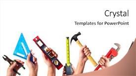  Presentation with construction tools - Colorful presentation theme enhanced with set of construction tools house backdrop and a white colored foreground