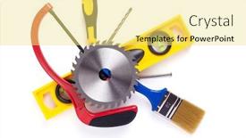  Presentation with construction tools - Cool new slides with set-of-construction-tools-isolated backdrop and a yellow colored foreground