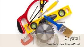  Presentation with construction tools - Theme enhanced with set-of-construction-tools-isolated background and a coral colored foreground