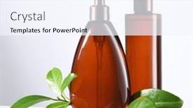  Presentation with cosmetic - Presentation with set-of-cosmetic-brown-products background and a sky blue colored foreground