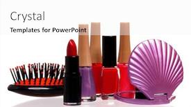  Presentation with cosmetics beauty cosmetic white - PPT layouts enhanced with set of cosmetics - nail polish small mirror comb and lipstick isolated on white background background and a white colored foreground
