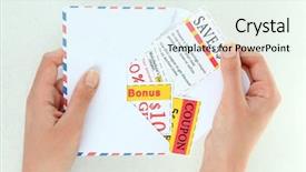  Presentation with coupon - Beautiful slides featuring set of cut coupons backdrop and a sky blue colored foreground