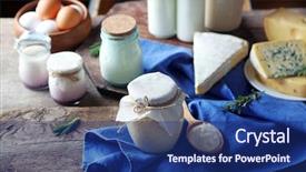  Presentation with dairy - Amazing slides having set of dairy products on wooden table closeup backdrop and a navy blue colored foreground