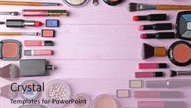  Presentation with cosmetic - Theme consisting of set of decorative cosmetics background and a lemonade colored foreground