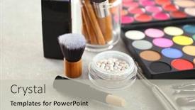  Presentation with cosmetics - Presentation enhanced with set-of-decorative-cosmetics background and a light gray colored foreground