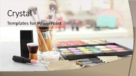  Presentation with cosmetics - Amazing PPT theme having set-of-decorative-cosmetics backdrop and a lemonade colored foreground