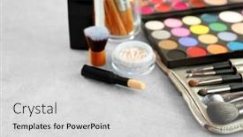 Presentation with cosmetics - Amazing slide deck having set-of-decorative-cosmetics backdrop and a light gray colored foreground