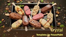  Presentation with ice cream strawberry - Slide deck having set-of-delicious-white background and a tawny brown colored foreground