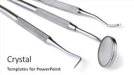  Presentation with set of different dental tools - Cool new PPT layouts with set of dental tools backdrop and a white colored foreground