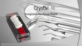  Presentation with denture - Cool new presentation with set of dental tools with denture on grey background backdrop and a light gray colored foreground