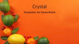  Presentation with pomegranate fruit - Presentation theme enhanced with set of different citrus fruit with pomegranate seeds on orange background background and a gold colored foreground