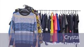  Presentation with females - PPT theme with set-of-different-clothes background and a ocean colored foreground