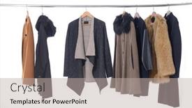  Presentation with females - Presentation design featuring set-of-different-clothes background and a mint green colored foreground