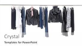  Presentation with females - Cool new slide deck with set-of-different-clothes backdrop and a white colored foreground
