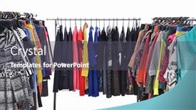  Presentation with females - Slides featuring set of different clothes for females on hanging background and a dark gray colored foreground