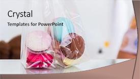  Presentation with chocolate strawberry - PPT layouts having set of different french cookies macaroons macaroons in a paper box top view closeup coffee chocolate vanilla lemon raspberry strawberry pistachio violet rose orange tastes macaroons background and a white colored foreground