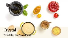  Presentation with sauces - Amazing slides having set of dip sauces backdrop and a blonde colored foreground