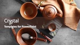  Presentation with cutlery - Amazing PPT theme having set-of-dishes-and-cutlery backdrop and a tawny brown colored foreground