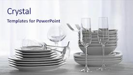  Presentation with dinner party - Presentation theme enhanced with set of dishes for dinner party background and a sky blue colored foreground
