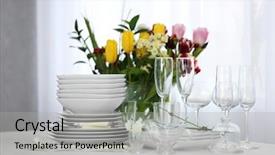  Presentation with dinner party - PPT layouts with set of dishes for dinner party background and a light gray colored foreground
