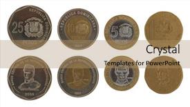  Presentation with gupta coins - Theme with set of dominican peso coins background and a coral colored foreground