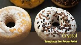  Presentation with donuts - Colorful PPT layouts enhanced with set of donuts on black background backdrop and a tawny brown colored foreground