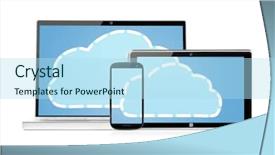  Presentation with electronic - Slides featuring set of electronic devices background and a light blue colored foreground