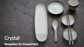  Presentation with chopstick - Presentation design enhanced with set of empty ceramic dishes background and a dark gray colored foreground