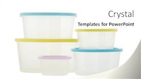  Presentation with plastic containers - Slide deck having set of empty transparent plastic containers for food isolated on white background lunch box ware of a warming up of food in a microwave and storages in the refrigerator background and a white colored foreground
