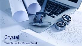  Presentation with engineering - Cool new presentation theme with set of engineering drawings closeup backdrop and a light blue colored foreground