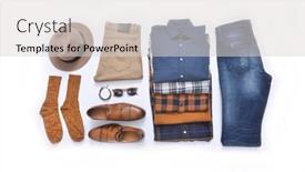  Presentation with fashion accessories - Amazing PPT layouts having set-of-fashion-stacked-clothing backdrop and a light gray colored foreground