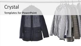  Presentation with show - Presentation design having set of female coat on hangers at the show background and a white colored foreground