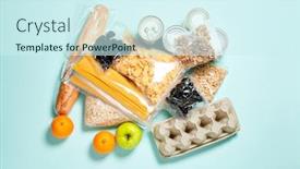  Presentation with food donation - Theme enhanced with set-of-food-products-food background and a cool aqua colored foreground