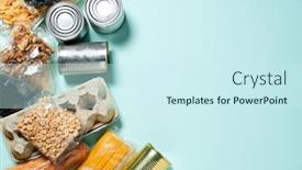  Presentation with food donation - Slide deck consisting of set-of-food-products-food background and a cool aqua colored foreground