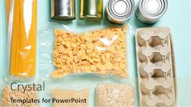  Presentation with food donation - Cool new slide deck with set-of-food-products-food backdrop and a lemonade colored foreground