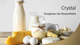  Presentation with dairy products - PPT layouts featuring set of fresh dairy products on wooden table on white background background and a light gray colored foreground